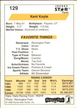 1992 Jockey Star #129 Kent Koyle Back